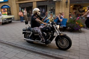 Motorcycle on the sidewalk